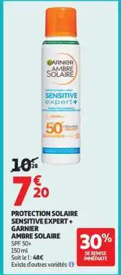 Auchan PROTECTION SOLAIRE SENSITIVE EXPERT + GARNIER AMBRE SOLAIRE offre