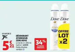 Auchan DÉODORANT ATOMISEUR ZERO DOVE offre