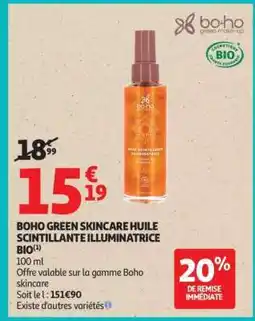 Auchan BOHO GREEN SKINCARE HUILE SCINTILLANTE ILLUMINATRICE BIO offre