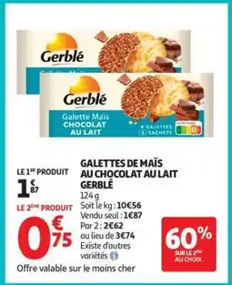Auchan GALETTES DE MAÏS AU CHOCOLAT AU LAIT GERBLÉ offre