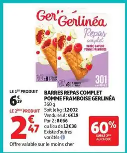 Auchan BARRES REPAS COMPLET POMME FRAMBOISE GERLINÉA offre