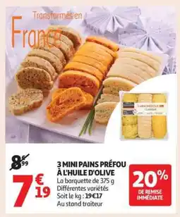 Auchan 3 MINI PAINS PRÉFOU À L'HUILE D'OLIVE offre