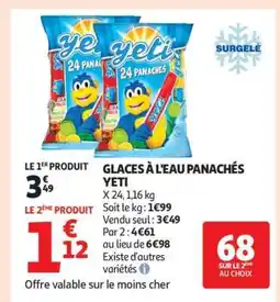 Auchan GLACES À L'EAU PANACHÉS YETI offre