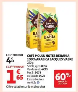Auchan CAFÉ MOULU NOTES DE BAHIA 100% ARABICA JACQUES VABRE offre