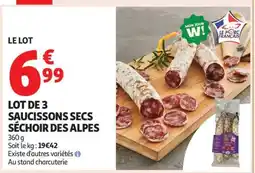 Auchan Lot De 3 Saucissons Secs Sechoir Des Alpes offre