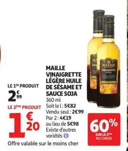 Auchan MAILLE VINAIGRETTE LÉGÈRE HUILE DE SÉSAME ET SAUCE SOJA offre