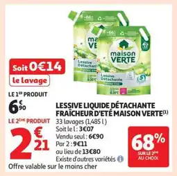 Auchan LESSIVE LIQUIDE DÉTACHANTE FRAÎCHEUR D'ÉTÉ MAISON VERTE offre