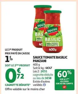 Auchan SAUCE TOMATE BASILIC PANZANI offre