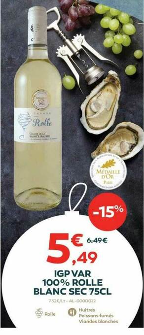 Igp Var 100% Rolle Blanc Sec 75cl