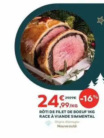 Cabesto Rôti De Filet De Bœuf 1kg Race à Viande Simmental offre