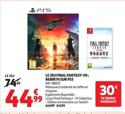 Auchan Le jeu final fantasy vii rebirth sur ps5 offre