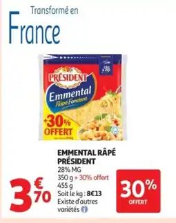 Auchan Supermarché PRÉSIDENT Emmental râpé offre