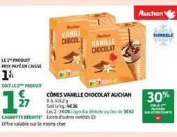 Auchan Supermarché AUCHAN Cônes vanille chocolat offre