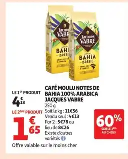 Auchan Supermarché JACQUES VABRE Café moulu notes de bahia 100% arabica offre