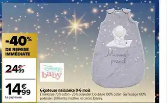 Carrefour Gigoteuse Naissance 0-6 Mois Disney Baby offre