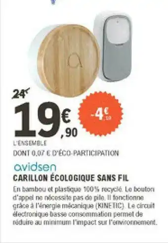 E.Leclerc Brico Carillon écologique Sans Fil Avidsen offre