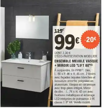 E.Leclerc Brico Ensemble Meuble Vasque + Miroir Led offre