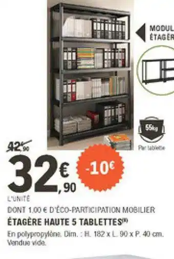 E.Leclerc Brico étagère Haute 5 Tablettes offre
