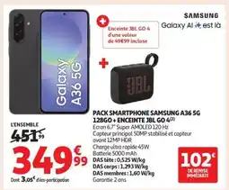 Auchan PACK SMARTPHONE SAMSUNG A36 5G 128GO + ENCEINTE JBL GO 4 offre
