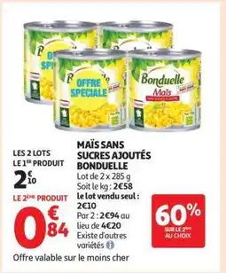 Auchan Maïs Sans Sucres Ajoutés Bonduelle offre