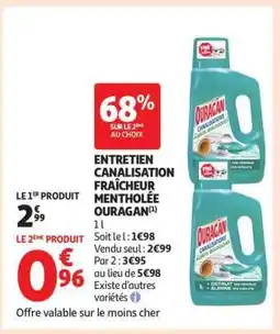 Auchan Entretien Canalisation Fraîcheur Mentholée Ouragan offre