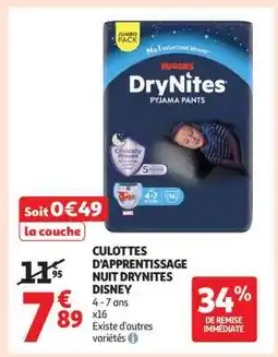 Auchan CULOTTES D'APPRENTISSAGE NUIT DRYNITES DISNEY offre