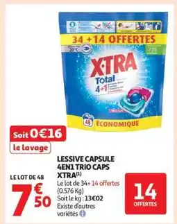 Auchan Lessive Capsule 4En1 Trio Caps Xtra offre