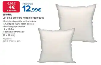 Costco Lot de 2 oreillers hypoallergéniques offre