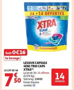 Auchan Supermarché XTRA Lessive capsule 4en1 trio caps offre