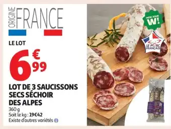 Auchan Supermarché Lot de 3 saucissons secs séchoir des alpes offre