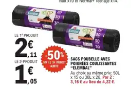 E.Leclerc ELEMBAL Sacs poubelle avec poignées coulissantes offre