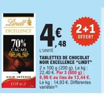 E.Leclerc LINDT Tablettes de chocolat noir excellence offre