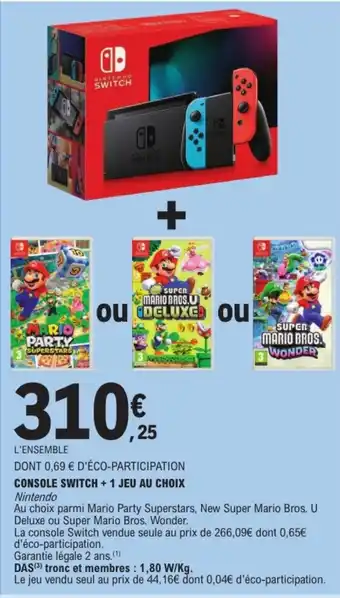 E.Leclerc Console switch + 1 jeu au choix offre
