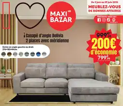 Maxi Bazar Canapé d'angle Bolivia 2 places avec méridienne offre