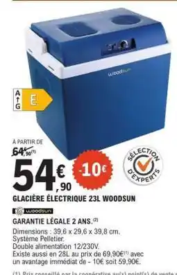 E.Leclerc GLACIERE ELECTRIQUE 23L WOODSUN offre