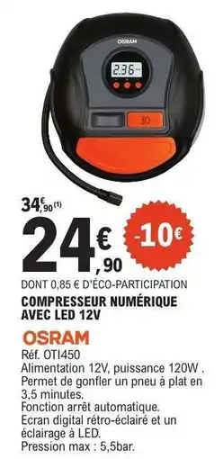 E.Leclerc COMPRESSEUR NUMÉRIQUE AVEC LED 12V offre