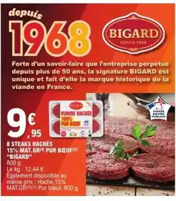 E.Leclerc 8 STEAKS HACHÉS 15% MAT.GR(4) PUR BŒUF(1) “BIGARD” offre