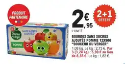 E.Leclerc GOURDES SANS SUCRES AJOUTÉS POMME 12X90G “DOUCEUR DU VERGER” offre