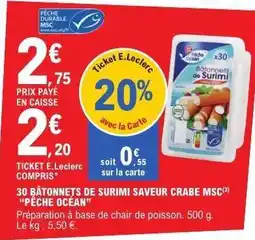 E.Leclerc 30 Bâtonnets de Surimi Saveur Crabe MSC 'Pêche Océan' offre