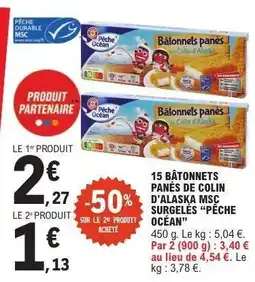 E.Leclerc Bâtonnets panés de Colin d'Alaska MSC surgelés 'Pêche Océan' offre