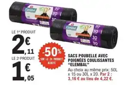 E.Leclerc SACS POUBELLE AVEC POIGNÉES COULISSANTES “ELEMBAL” offre