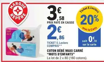 E.Leclerc Coton Bébé Maxi Carré 'Mots d'Enfants' offre