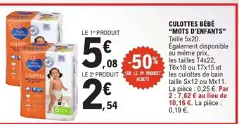 E.Leclerc CULOTTES BÉBÉ 'MOTS D'ENFANTS' offre