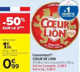 Cora x Carrefour CŒUR DE LION Camembert offre