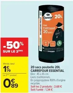 Cora x Carrefour 20 sacs poubelle 20l carrefour essential offre