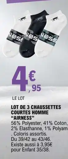E.Leclerc LOT DE 3 CHAUSSETTES COURTES HOMME “AIRNESS” offre