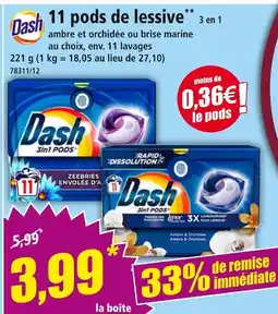 Norma Dash 11 pods de lessive 3 en 1 offre