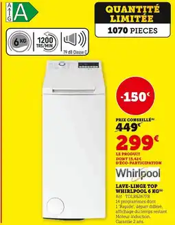 Hyper U Whirlpool Lave-linge top Whirlpool 6 kg offre
