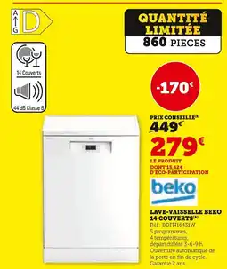 Hyper U Beko Lave-vaisselle 14 couverts offre