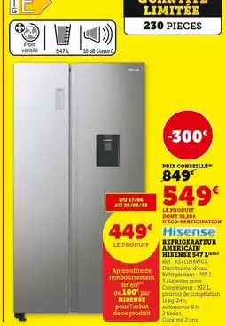 Hyper U Hisense Refrigerateur americain hisense 547 L offre